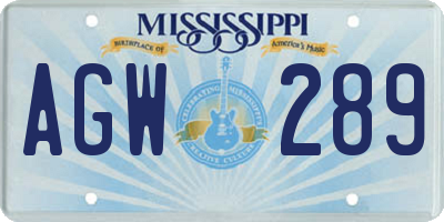 MS license plate AGW289