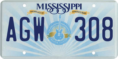 MS license plate AGW308