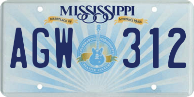 MS license plate AGW312