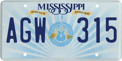 MS license plate AGW315