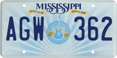 MS license plate AGW362