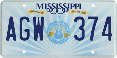 MS license plate AGW374