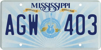 MS license plate AGW403