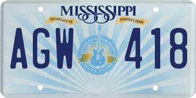 MS license plate AGW418