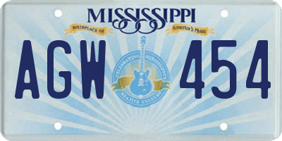 MS license plate AGW454