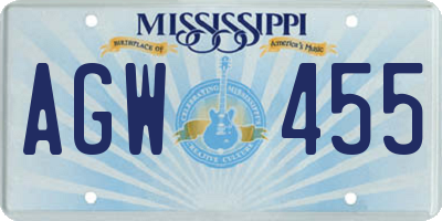 MS license plate AGW455