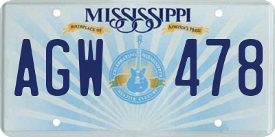 MS license plate AGW478