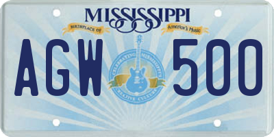 MS license plate AGW500