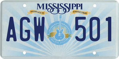 MS license plate AGW501