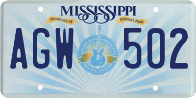 MS license plate AGW502