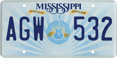 MS license plate AGW532