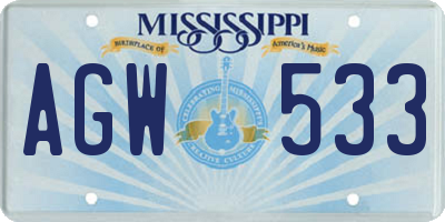 MS license plate AGW533