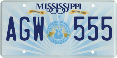 MS license plate AGW555