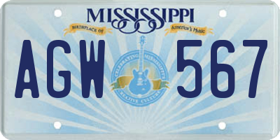 MS license plate AGW567