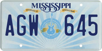 MS license plate AGW645
