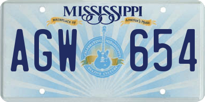 MS license plate AGW654