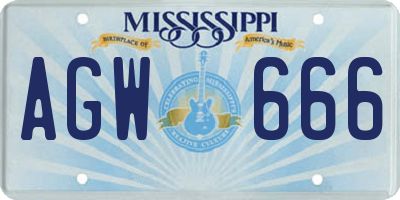 MS license plate AGW666