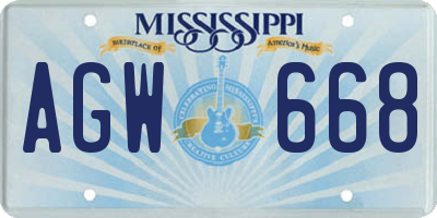 MS license plate AGW668