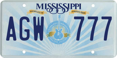 MS license plate AGW777