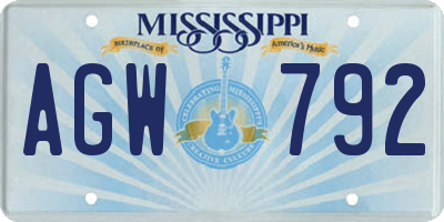 MS license plate AGW792