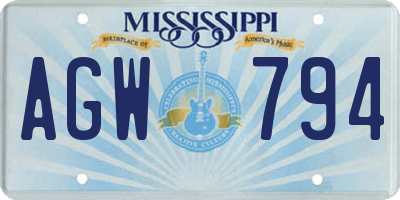 MS license plate AGW794