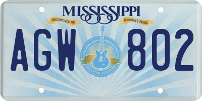 MS license plate AGW802