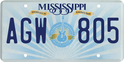 MS license plate AGW805