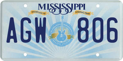 MS license plate AGW806