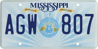 MS license plate AGW807