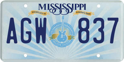 MS license plate AGW837