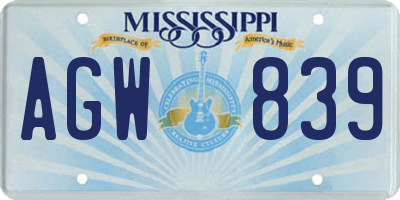MS license plate AGW839