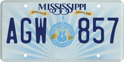 MS license plate AGW857