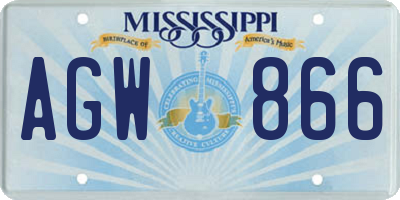 MS license plate AGW866