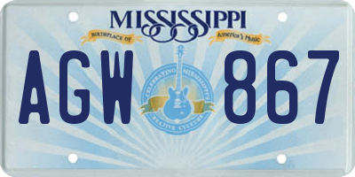 MS license plate AGW867