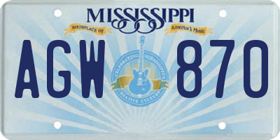 MS license plate AGW870