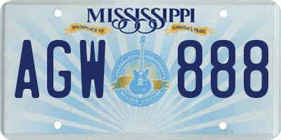 MS license plate AGW888