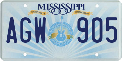 MS license plate AGW905