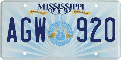 MS license plate AGW920