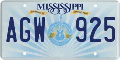 MS license plate AGW925