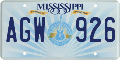 MS license plate AGW926