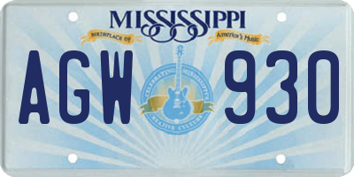 MS license plate AGW930