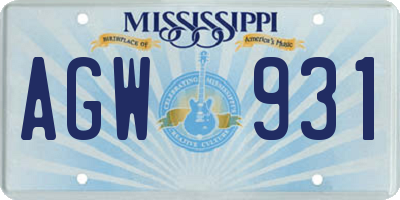 MS license plate AGW931