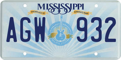 MS license plate AGW932