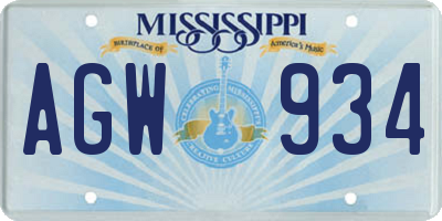 MS license plate AGW934