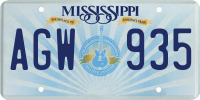 MS license plate AGW935