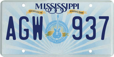 MS license plate AGW937