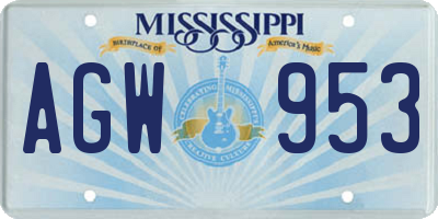MS license plate AGW953