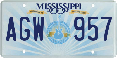 MS license plate AGW957