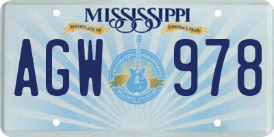 MS license plate AGW978