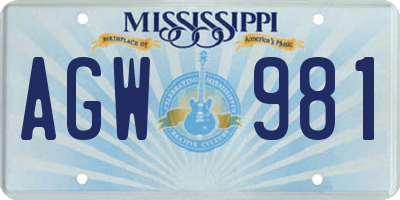 MS license plate AGW981
